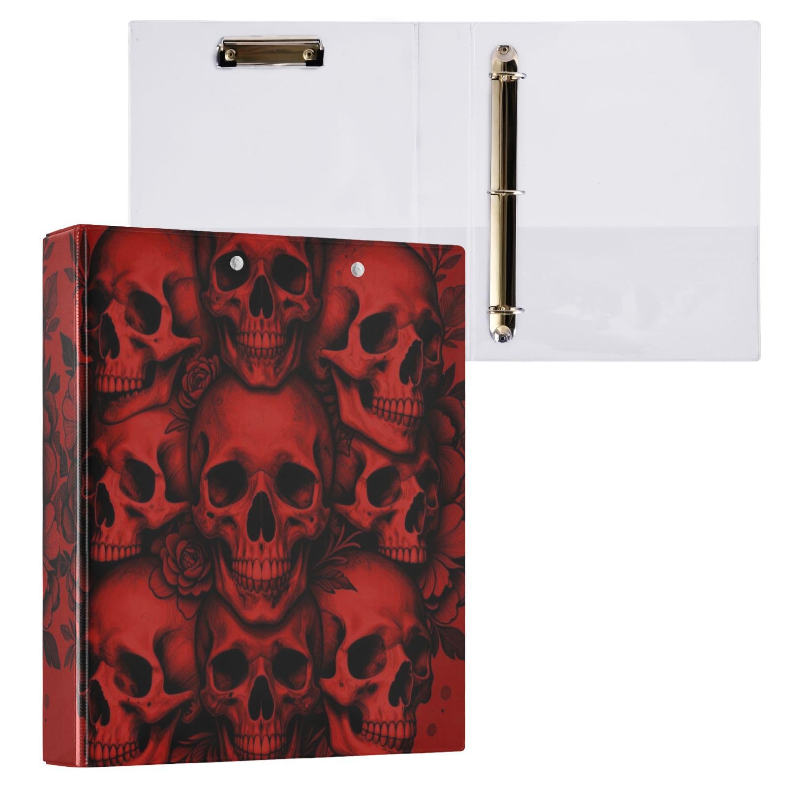 Porte-documents avec porte-bloc intégré Noir/motif tête de mort Motif