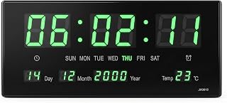 Starlet24 LED Wanduhr mit Timer Wecker Schlummer Kalender Temperatur große LED-Anzeige 36x15cm (JH3615) Grün