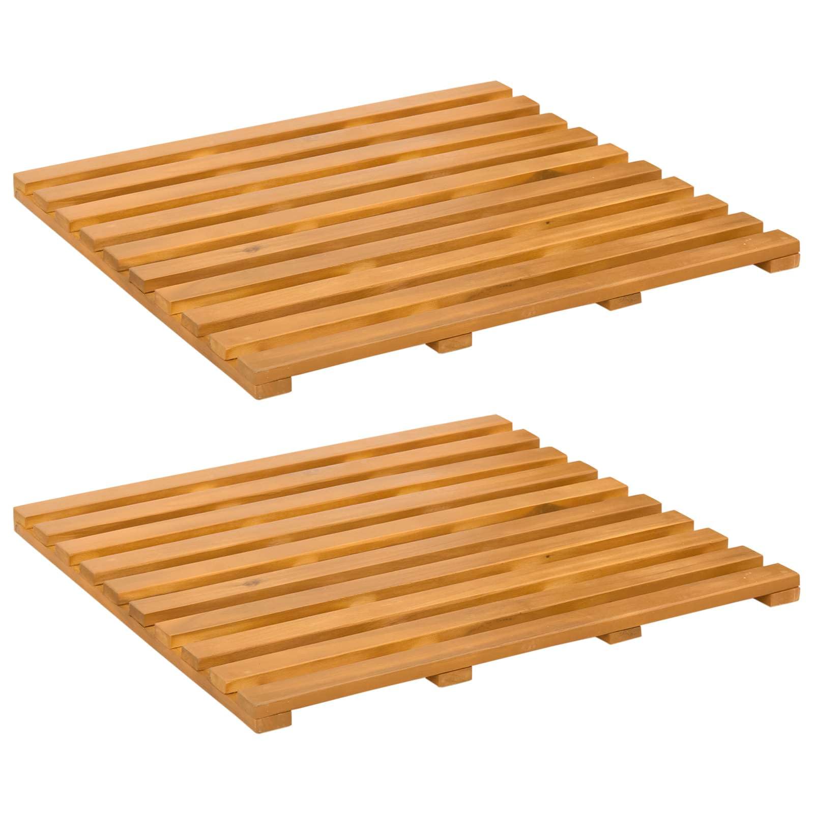 Lot de 2 tapis de bain uni, marron, en bois, 50 x 48 x 2,5 cm, antidérapant, absorbant, avec design ventilé, pour salle de bain, douche, sauna, chambre d'amis, protection confortable contre l'humidité