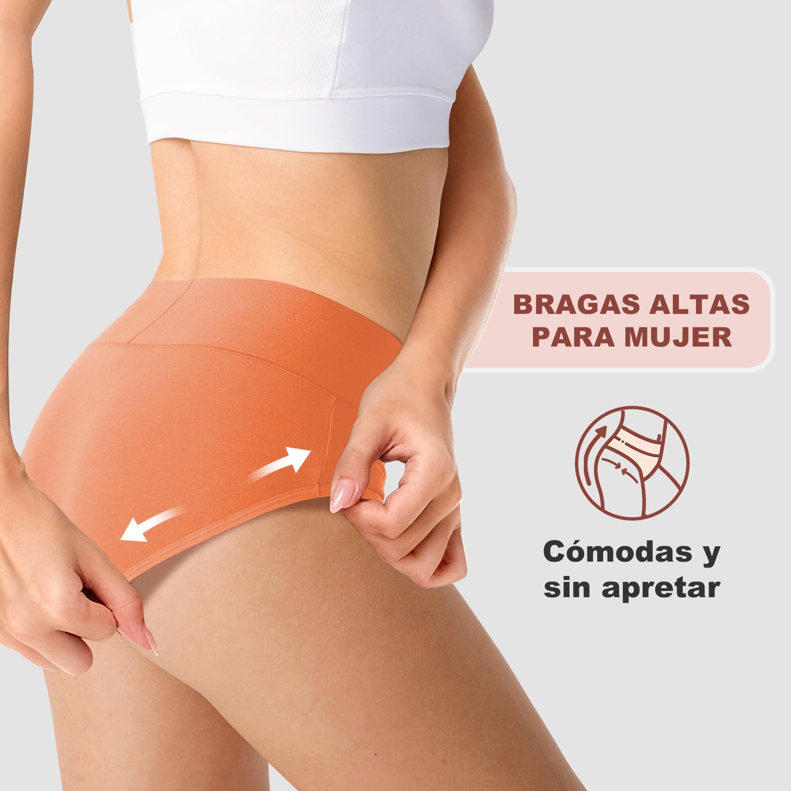 QINCAO Bragas Mujer, Pack de 6 — Bragas Mujer Cintura Alta Algodón, Transpirables y Suaves