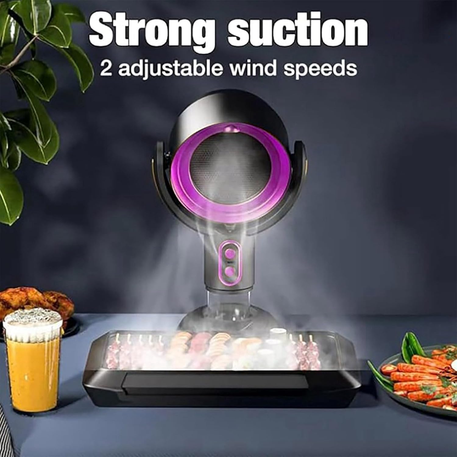 Hotte portable avec ventilateur d'échappement à 2 vitesses, filtre amovible et lavable, grande tasse de collecte d'huile, hotte de cuisine sans fil pour barbecue intérieur, hot pot, camping, voyages à