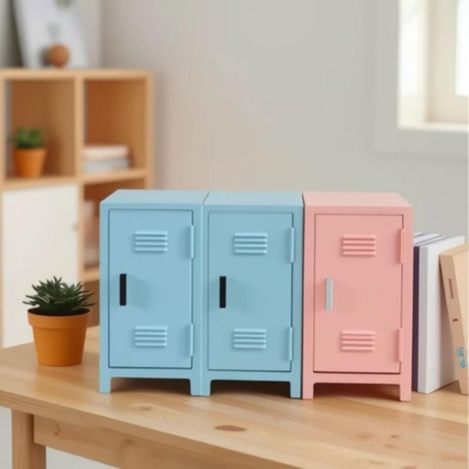 Small Desktop Locker Cute Decorative Girls Lockbox for Cards Keys Stationery Pink