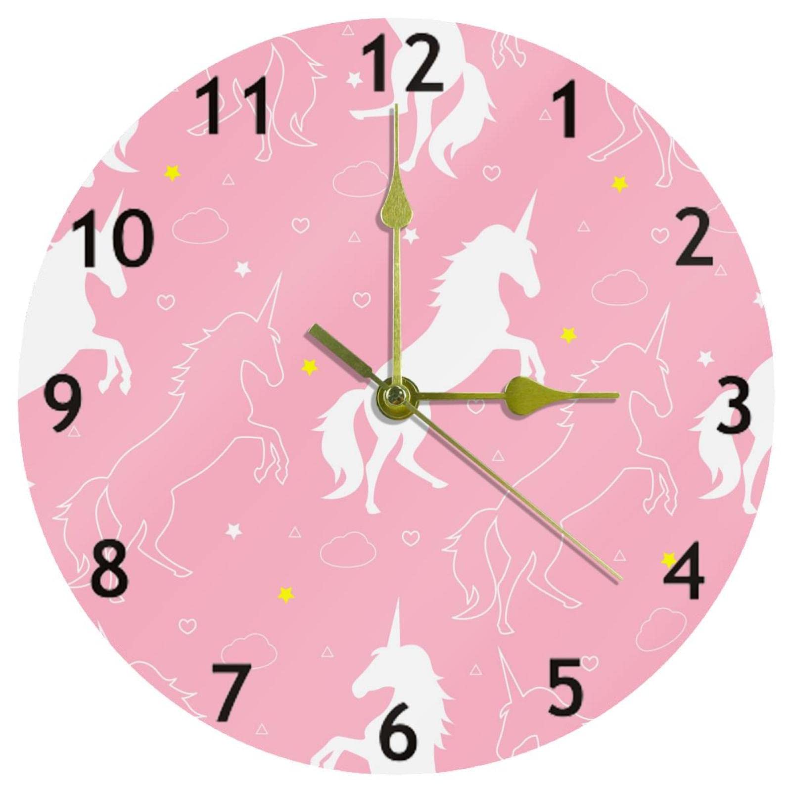 Horloge murale sans tic-tac pour chambre à coucher motif licorne 25 cm