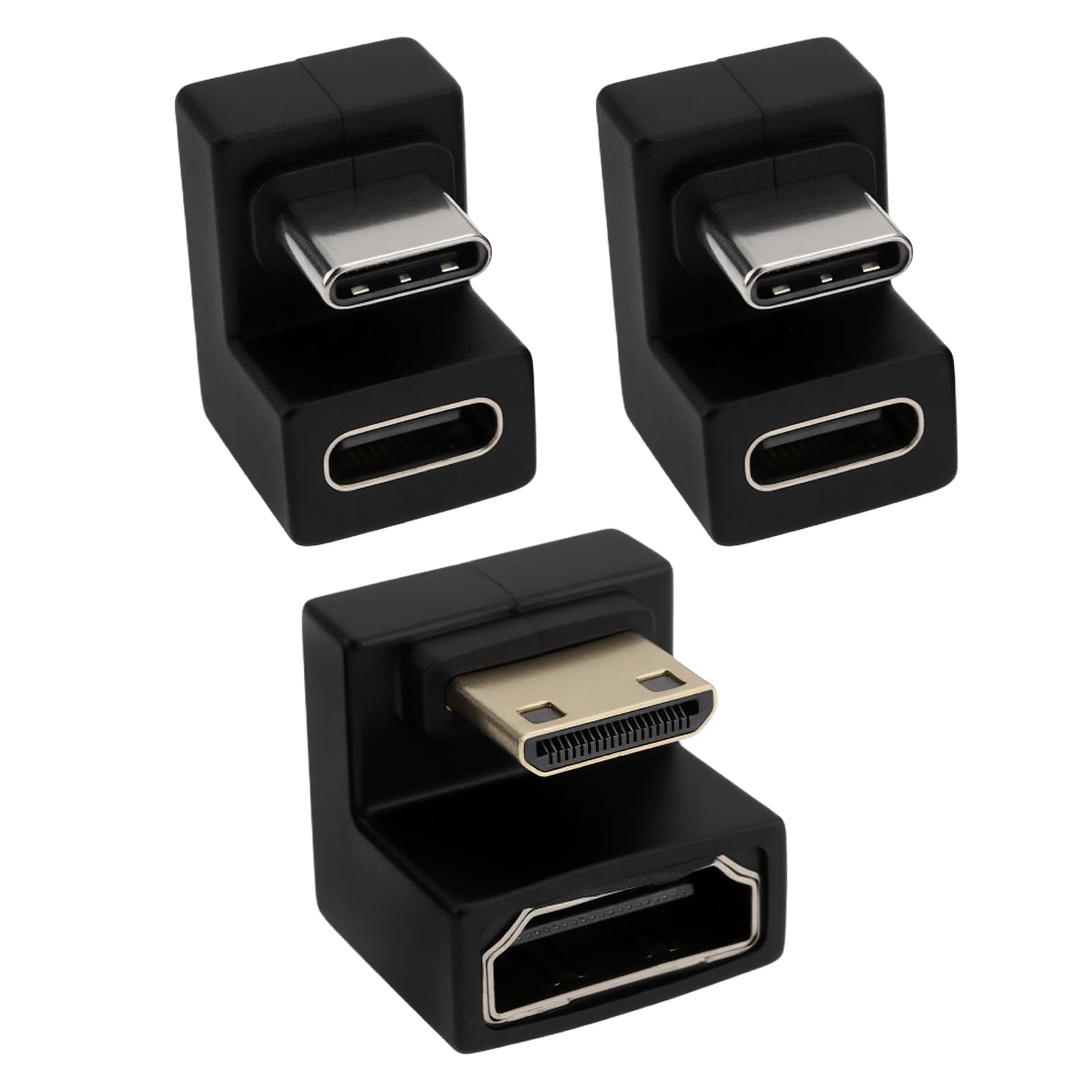 Micro Traders 180 Degree Angled Mini HDMI to HDMI Adapter with USB-C Adapter for Portable Display, Short Side Inward