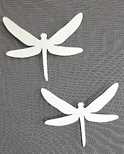 DCentral® Two Dragonflies Flexible Vinyl Screen Magnets; Double-Sided, White-Easier to See, Decorative. Helps Stop Walking into Screens, Covers Tears, for Non-RETRACTABLES, Size W 6" x L 5"