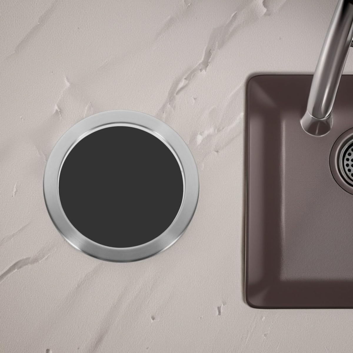 OSALADI Tapa Empotrada para Cubo de Basura de Cocina en Acero Inoxidable 430, Diseño Hueco Anillo Redondo, Cubierta Abatible Integrada para Encimeras, Solución Oculta y Compacta