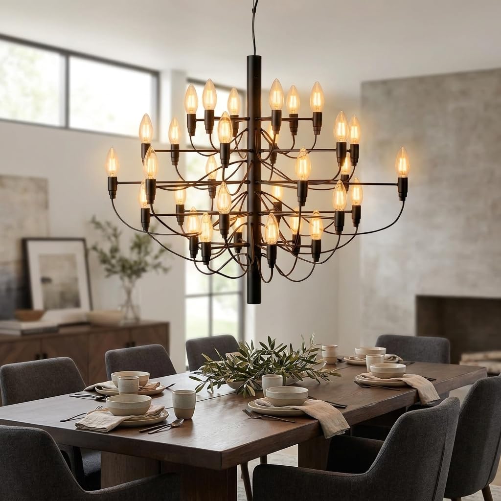 BARCELONA LED Duża Lampa Wisząca Ø85cm Crown 30xE14, Nowoczesny Żyrandol XL Sufitowy, Dekoracyjna Lampa do Dużego Salonu, Jadalni, Hotelu i Restauracji, Czarna Biała lub Chrom