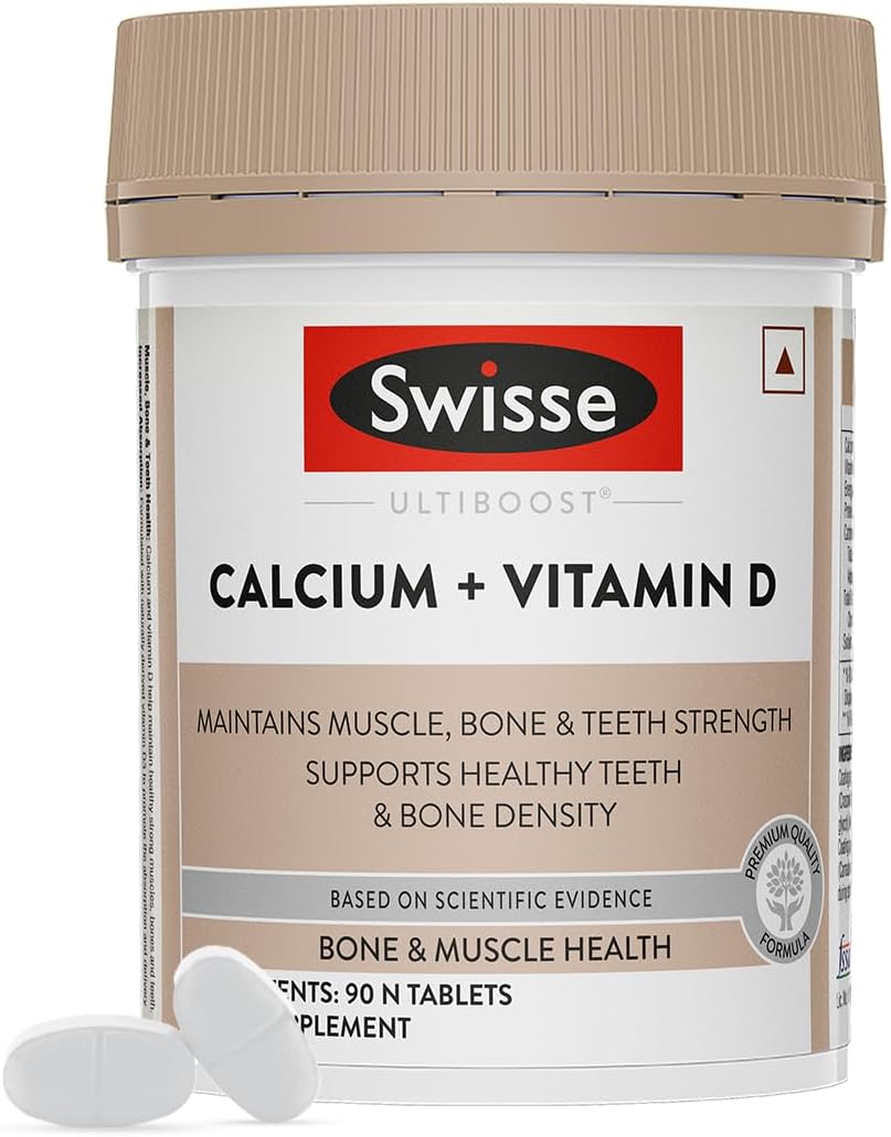 Swisse Calcium + Vitamin D - Supports Stronger Bones, Immunity & Muscle Health (Manufactured In Australia) 90 Tablets (1 Tablet Per Serving)