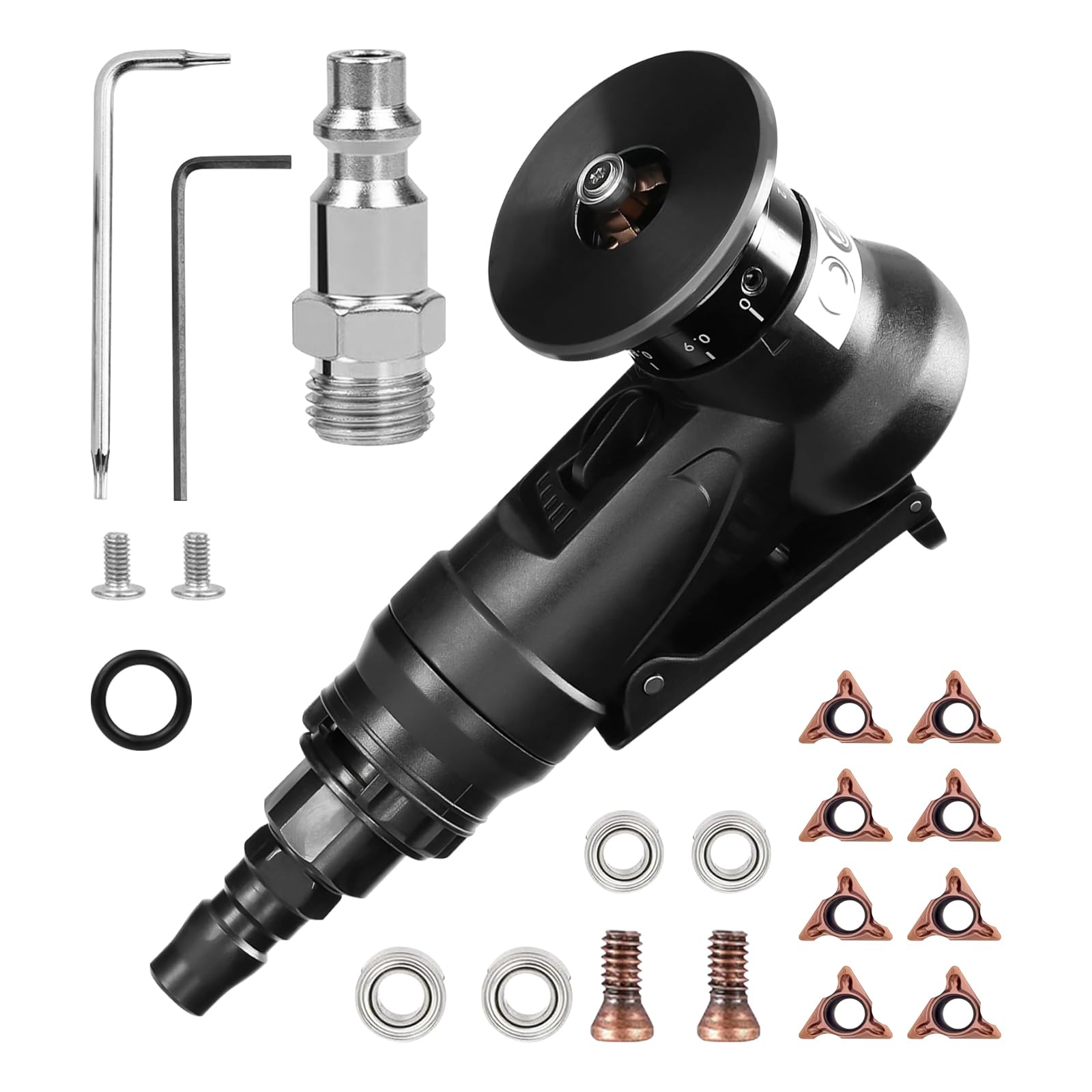 Pneumatic Chamfer Tool Handheld Mini Aerodynamic Chamfer Trimming, Metal Wood Chamfer with 45° Arc Corners and 1/4" Air Inlet (R Angle Blade)