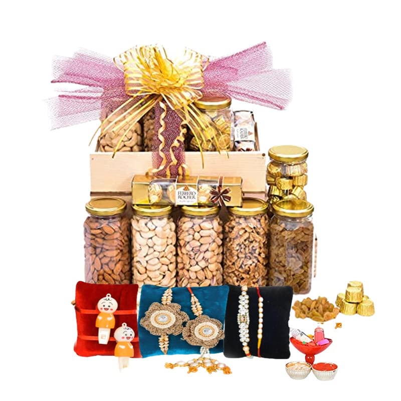 Giftrend Bundle with Rakhi Dry Fruit & Nut Gifts Box Hamper with Handcrafted Rakhis for Brother and Family Including Chocolates,1.25kg-image-7