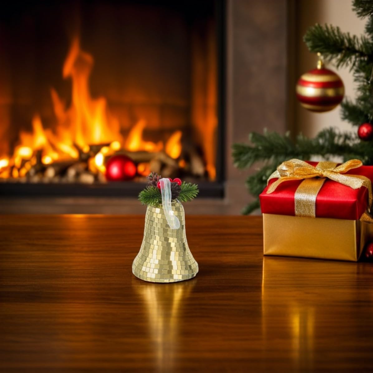 Toyvian 5 Piezas Adorno de Campana de Cristal Reflectante Dorado para Árbol