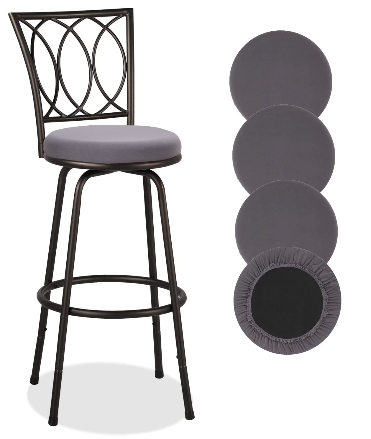 Deisy Dee 4PCS Round Bar Stool Seat Covers Stretch Round Chair Covers for  13-16 Inch Stool Chair (Grey)