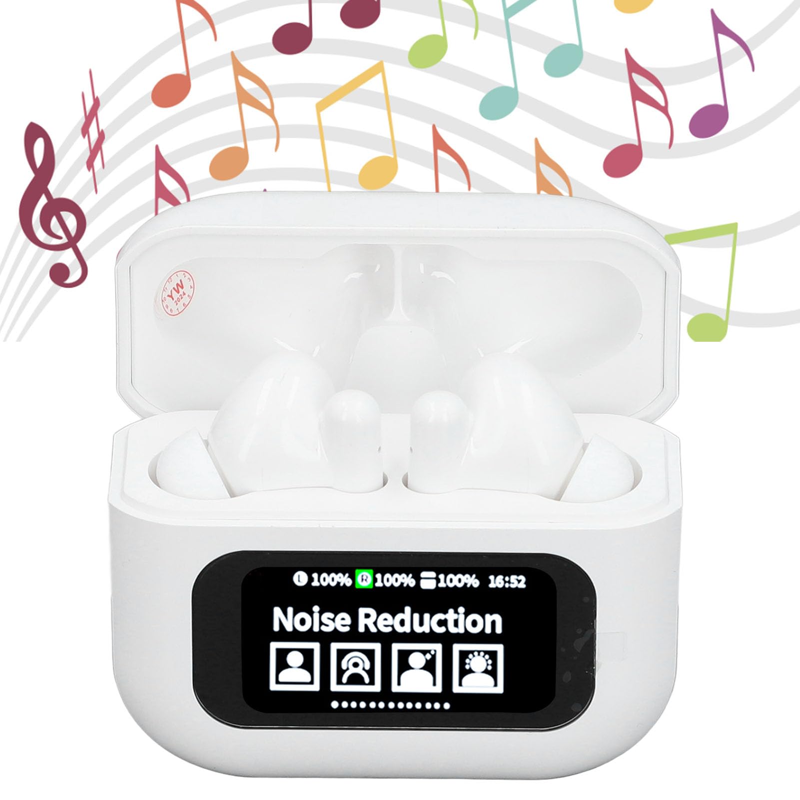 Auricolari Bluetooth wireless ergonomici Hi-Fi di qualità del suono con custodia touchscreen per sport e esercizio fisico, colore: bianco