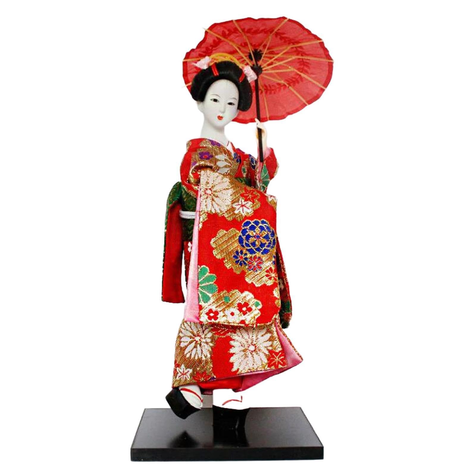 YIXANNX Ethnic Geisha Doll Figurine 12inch Kimono Statuette Exquisite Craft Ornament Artistic Decor Ethnic Japanese Geisha Dolls Kimono Dolls 12inch Detail, Red, Height 30cm