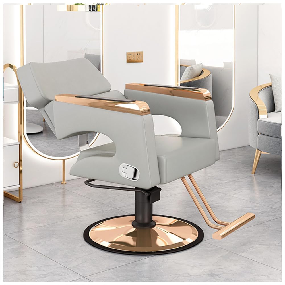 OZBMA Barber Reclining Salon Chair - Height Adjustable, 360° Swivel, Multi-Function Shampoo Tattoo Chair,Grey,A