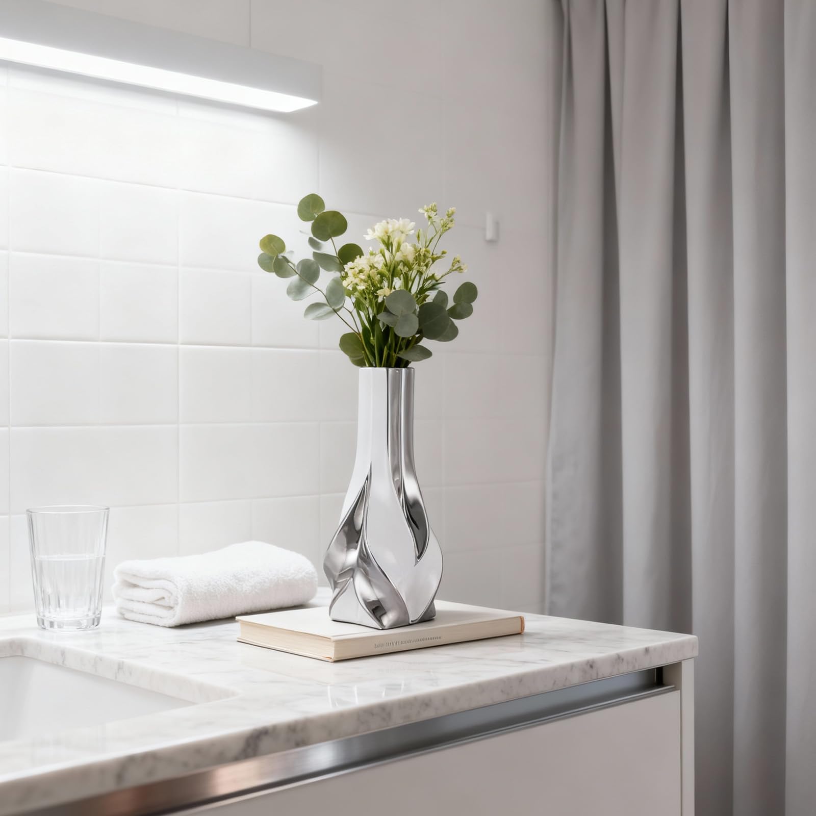 Jarrón de cerámica blanco y plateado de 10.6 pulgadas de alto, decoración moderna y elegante para el hogar, sala de estar, centro de mesa, escritorio, oficina, perfecto para hierba de las