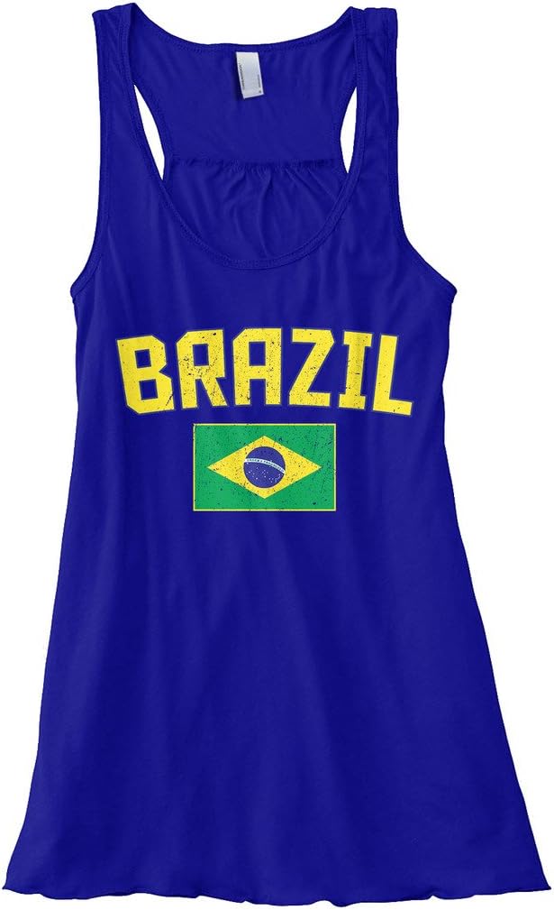 Threadrock Women's Brazil Flag Flowy Racerback Tank Top