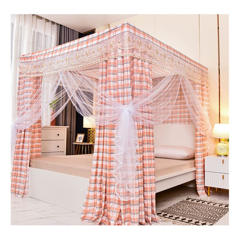 GJMSSMY bed tent，4 Corner Post Double Bed Canopy Mosquito Net, Dustproof Blackout Bed Curtains with Metal Brackets, Easy to Install