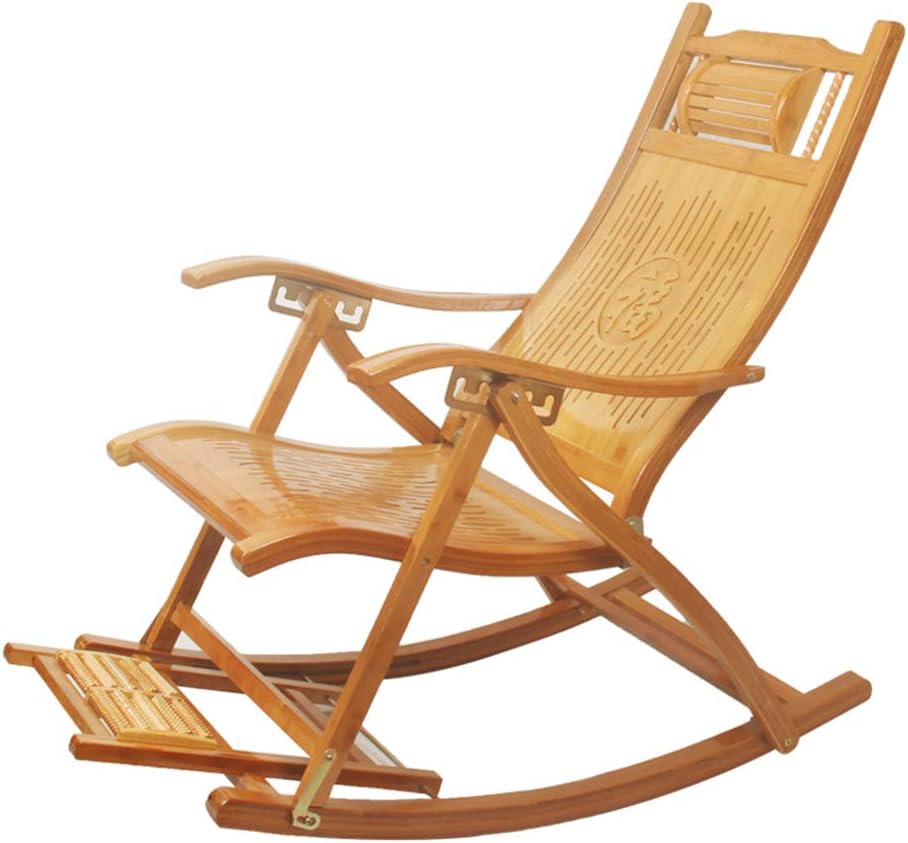 N / A Bamboo Rocking ChairFolding Chair, Wooden Bamboo Rocking Chair with Foot Massage, Adjustable Lunch Break/Office/Outdoor Lounge Chair