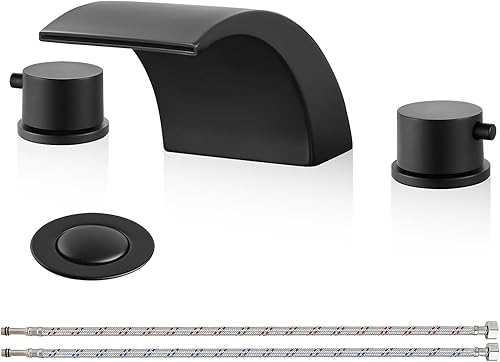 Heyalan Grifo de lavabo generalizado para baño color negro mate boquilla de cascada de 8 16 pulgadas asas duales tres agujeros montaje en cubierta