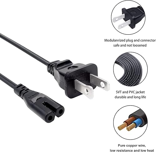 Miniatura 6 de Cable de alimentación de repuesto para Sony GTK-XB60 GTK-XB90 Altavoz portátil 8 pies AC 2 clavijas Cable de alimentación