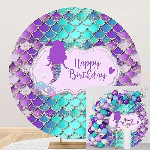 MIRRORANG Diámetro 1,8m Fondo de Escamas de Sirena Redondas para niñas Fiesta de Feliz...