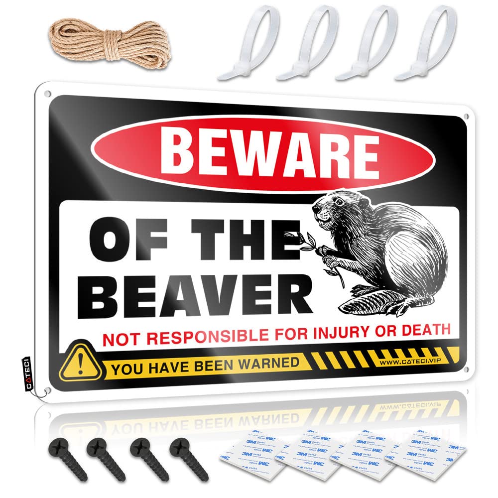 HELIOFORGE Funny Tin Sign Beware Of Beaver Tin Sign Beer Bar Metal Sign Bar Rules Sign(20X30CM)