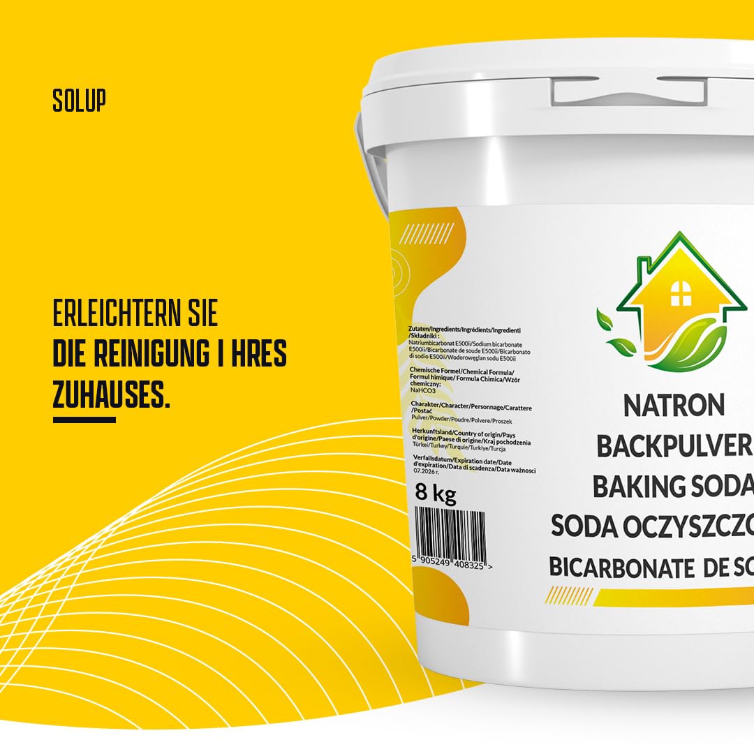 SOLUP Bicarbonate de soude alimentaire 8 kg en poudre pour ménage dent piscine linge blanc cristaux de soude percarbonate de sodium baking soda