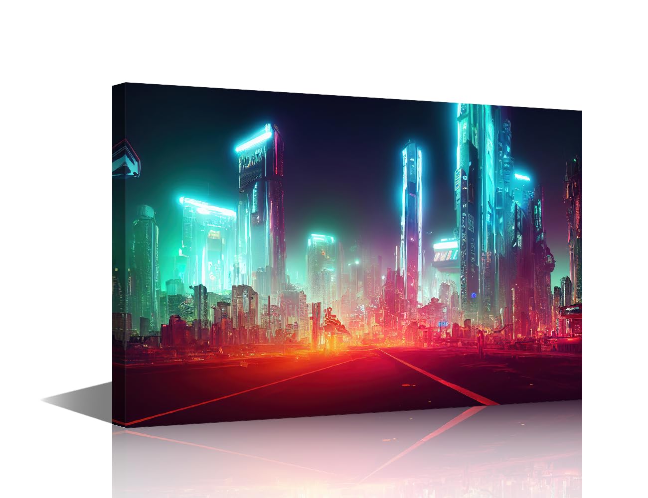 TISHIRON Cyberpunk City Artwork Kitchen Decor Futuristic Buildings Cyberpunk Post Apocalyptic City Painting for Living Room Modern Canvas Wall Art Cyberpunk Prints Framed Ready to Hang 12x18 in