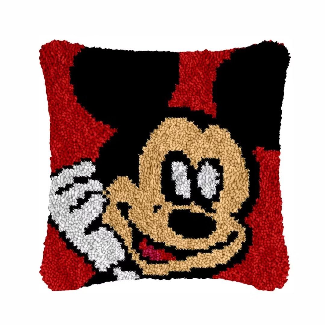 ROCKY&CHAO Kit Gancio di Chiusura Tappeto DIY appeto per Uncinetto Latch Hook Rug Kit Eegalo Creativo per la casa e il divano 43 cm × 43 cm(Andiamo, Topolino)