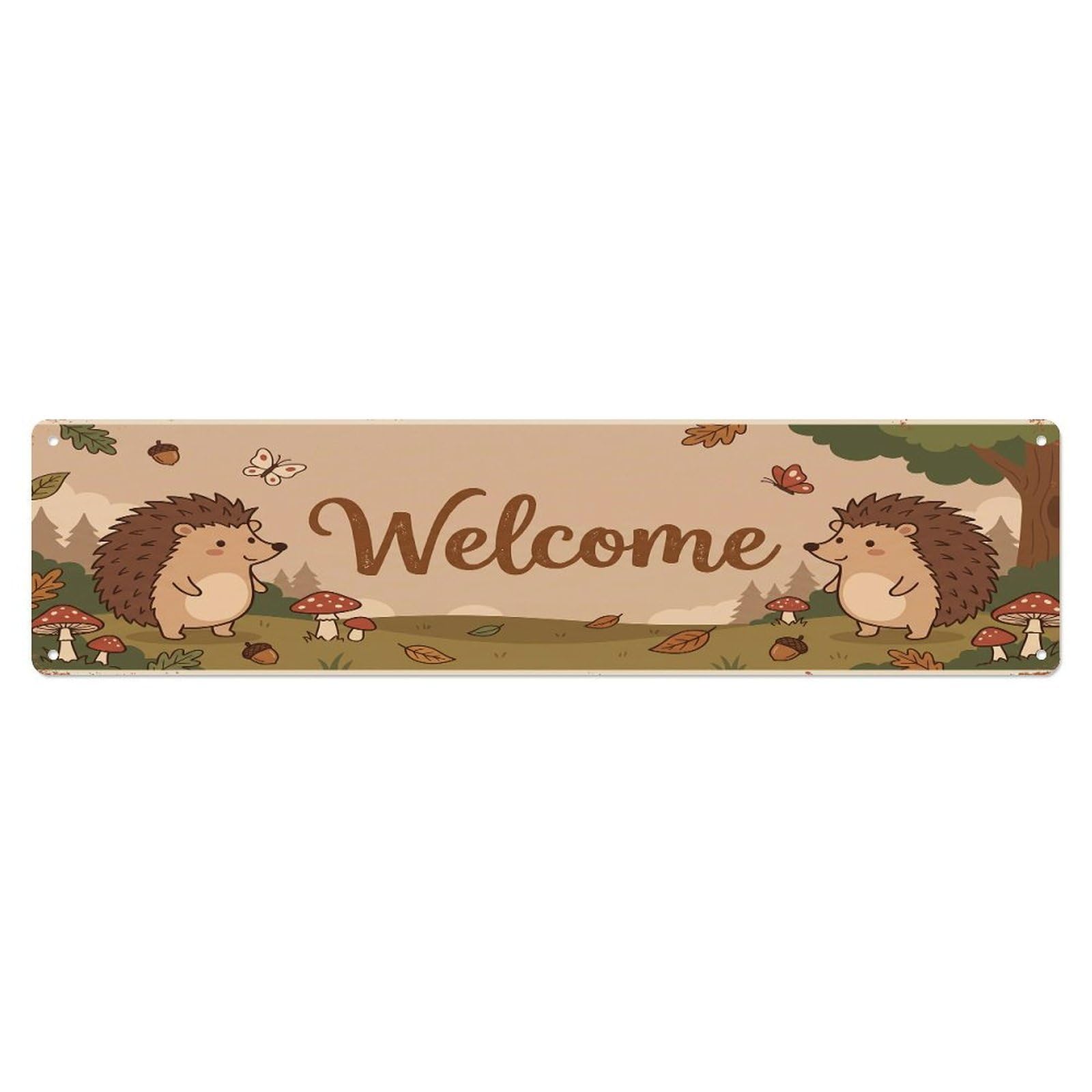 Vintage Welcome Hedgehog Forest Metal Tin Sign