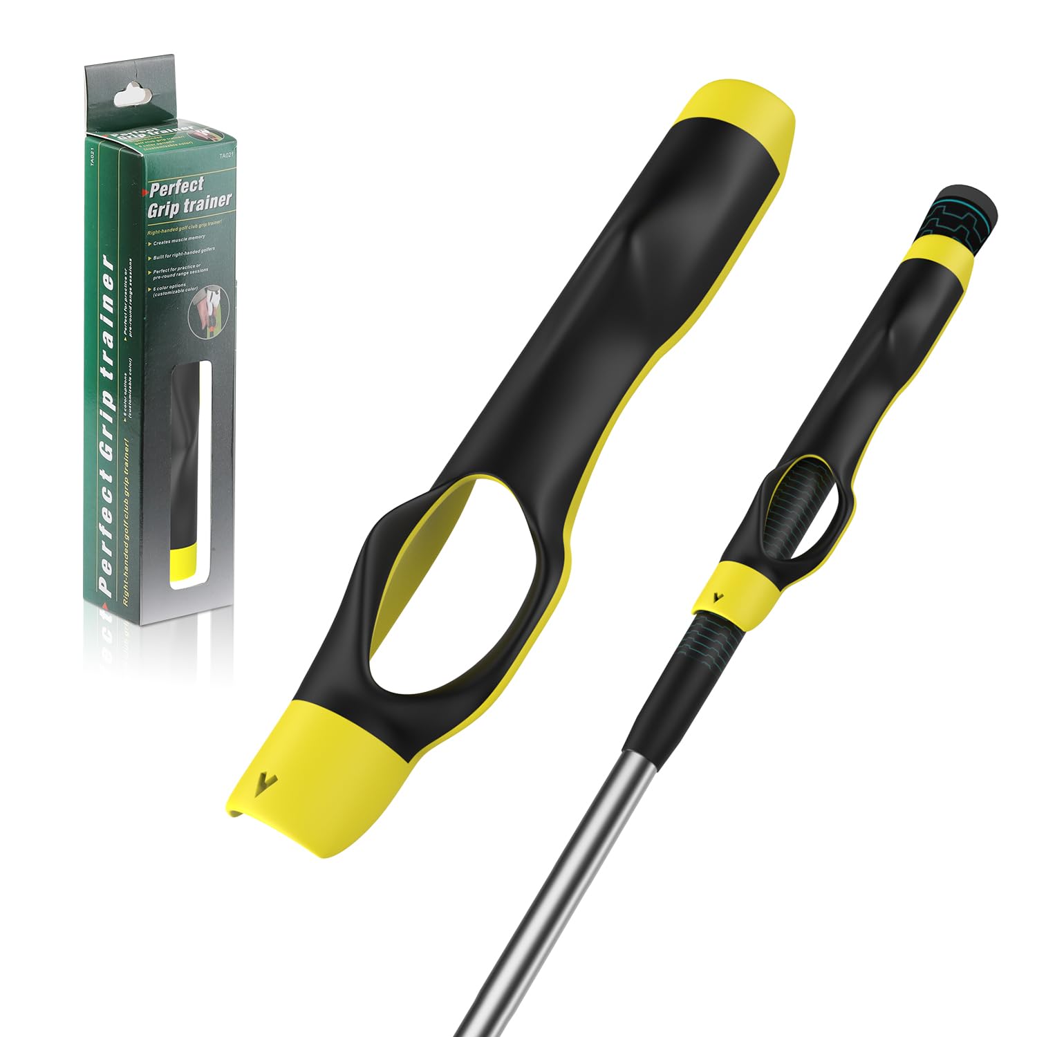 Rhino Valley Golf Grip Trainer, Golf Training Aid For Correcting Hand Position, Golf Training Grip To Help Improve Swing Technique, Ideal Golf Accessories for All Golf Clubs, Yellow& Black