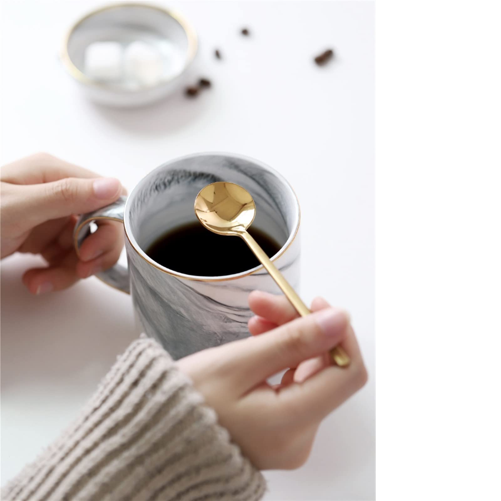 JINGYAN Cucchiaini da tè Small Spoon Coffee for Yogurt Ice Cream Dessert Long Handled Cutlery Kitchen Tainless Steel Round Teaspoon