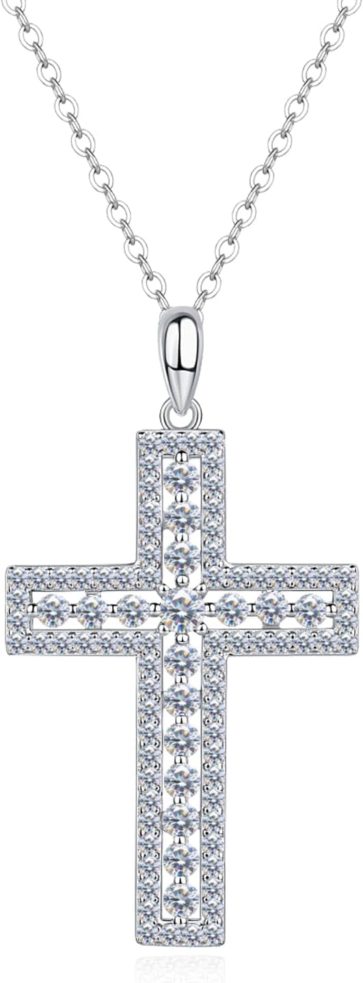 Cross Necklace 925 Sterling Silver Moissanite Cross Pendant Fathers Day Birthday Gifts for Women Men Gifts for Mother Father Gifts for Dad Mom