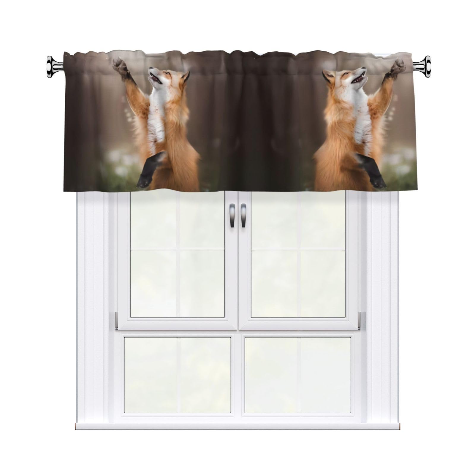 HJFCZH Animal Fox Pattern Prints Durable Window Layer – 54x18 Inch 100% Polyester Peach Skin Valance for Long-Lasting Style