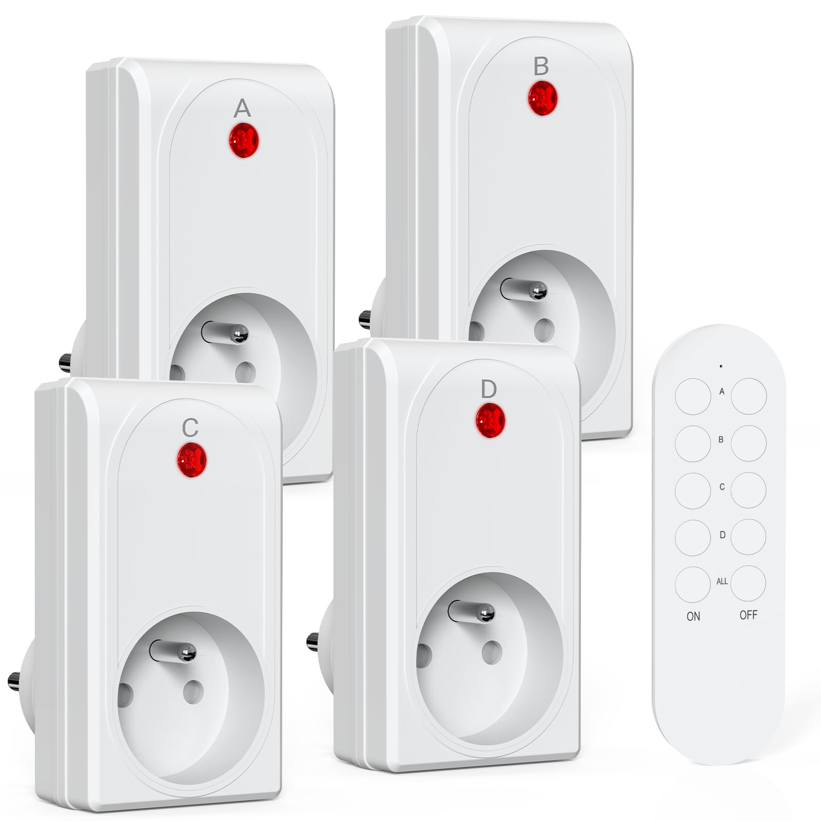 Prise Telecommande sans Fil, SURNICE Prises Télécommandée Programmable, Portée 80M, 1000W, Puissance dissipée faible, All On/Off, Piles Fournies, Blanc