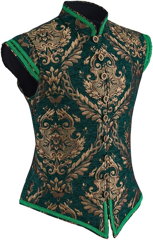 CosplayDiy Mens Tudor Vest Victorian Suit Vest Tudor Jerkin Gothic Steampunk Waistcoat