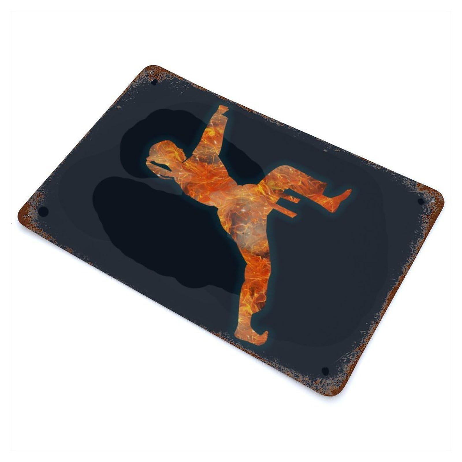Practice Martial Art Fire Rust Effect Tin Sign 11.8"x7.9", for Bistro, Counter And Cafe Decor, Shabby Chic Decor