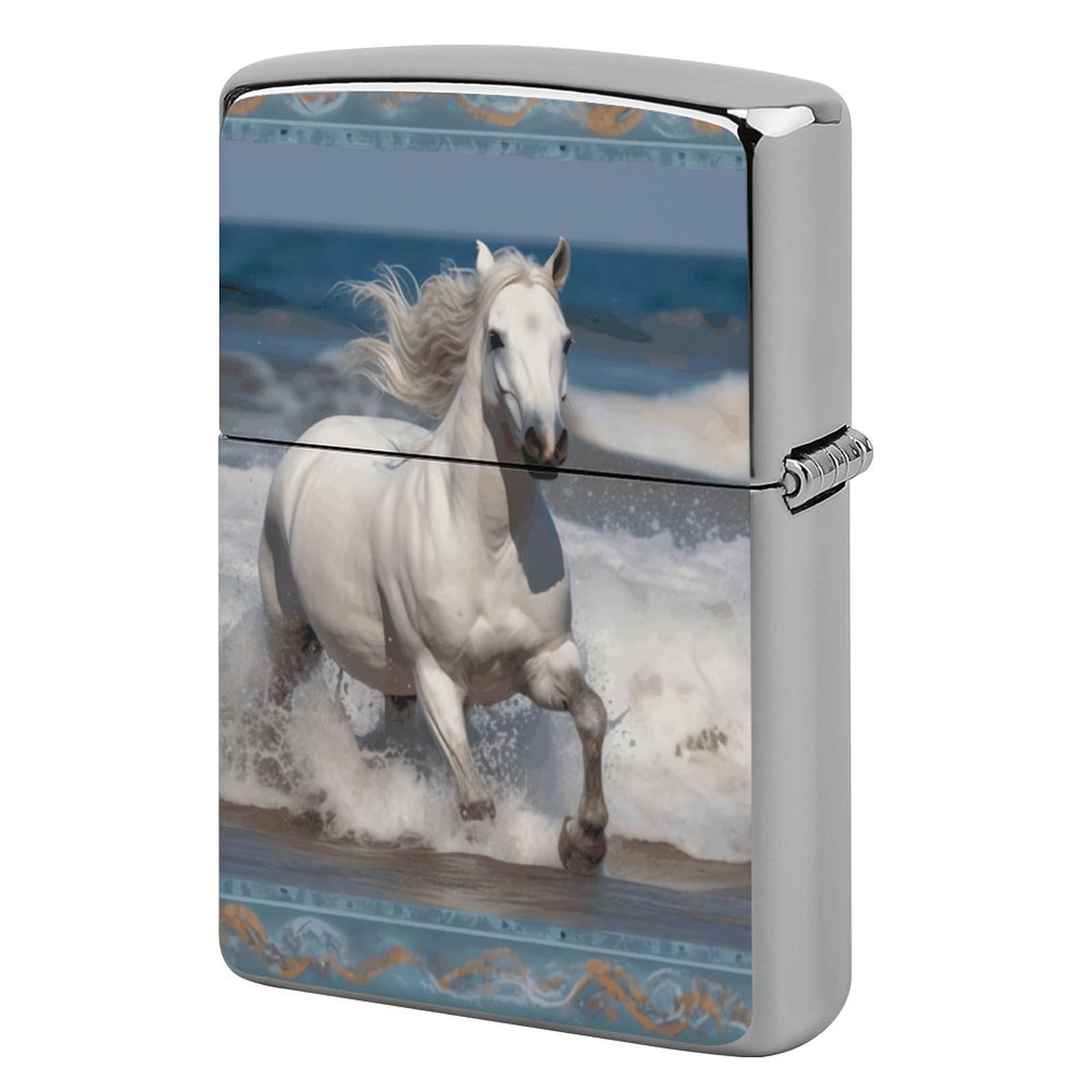 White Horse Running on The Sea Lighter Case for Men, Personalized Lighter Cover for Valentine's Day Gifts, Flip-Top Lighters Shell for Outdoor, Portable Lighters Protective Sleeve