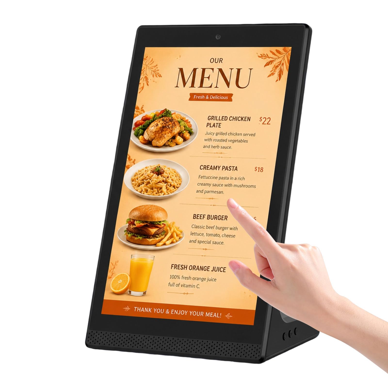 RUODATONLY 15.6" Touchscreen Digital Menu Board for Restaurants, Digital Signage Display with WiFi USB Connection, Standing Advertising Screen for Cafe Menu Promotion and Business Display