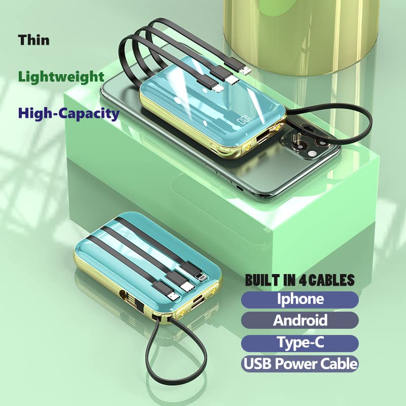 CLKATHRE Portable Charger 10000 mAh Power Bank Miniï¼ŒLED Mirror Display Screen Excellent Touch Slim Portable Phone Charger for iPhone 15/14/13/Pro Samsung Galaxy iPad AirPods 51S (Turquoise)