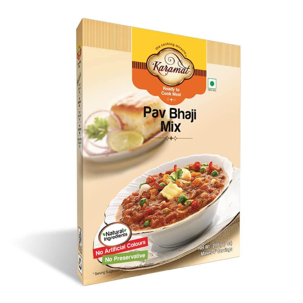 Karamat - Ready To Cook, Pav Bhaji Mix Pack of 1 (200gm, Veg., Upto 4* Servings), Magic Masala Powder, Sabji Masala, No Preservatives & No Artificial Colours, MYO