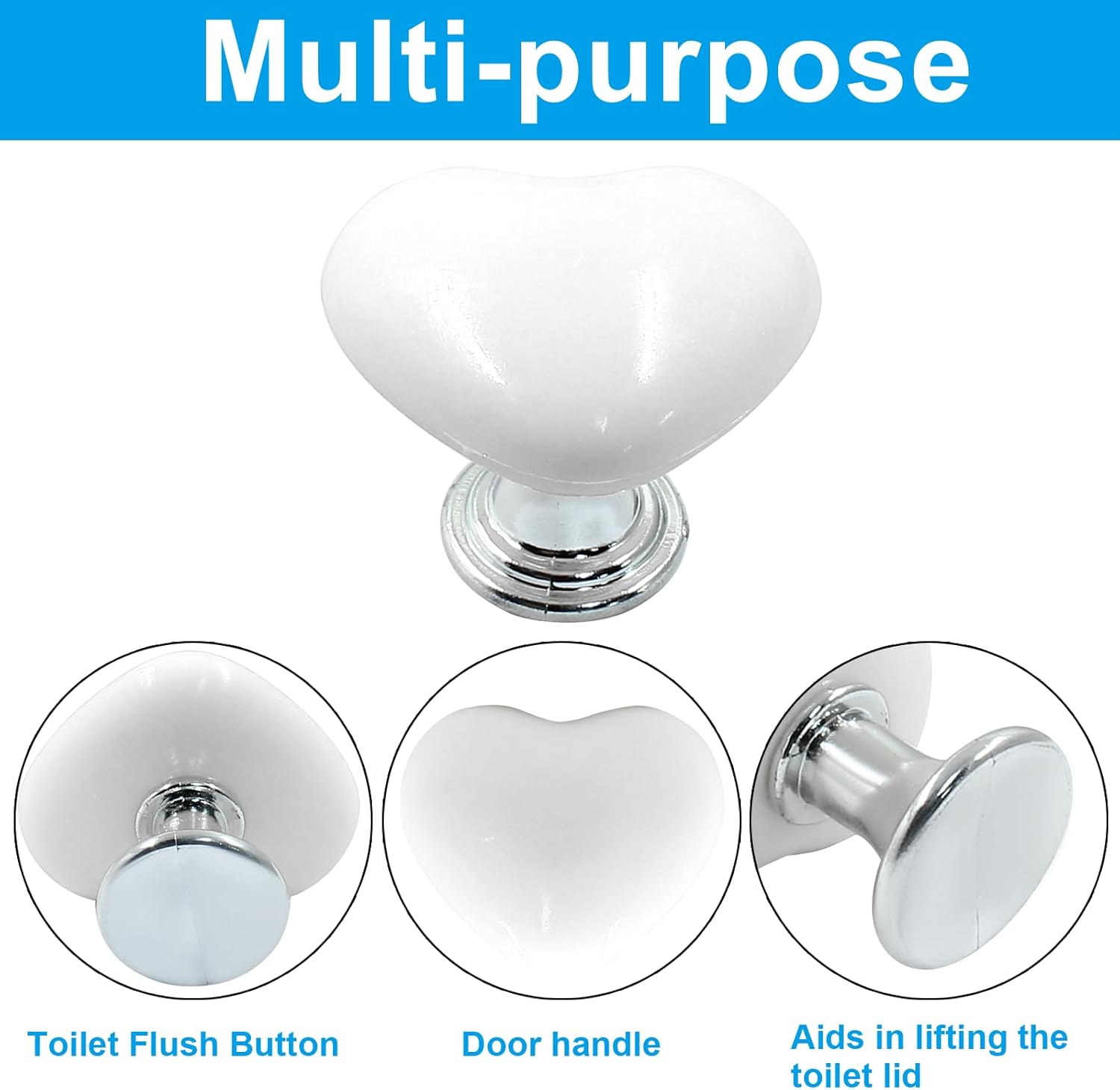 BokWin 3 Pcs Toilet Flush Tank Button Love Shape Toilet Push Button Women Manicures Toilet Button Pusher Tool for Bathroom(White)