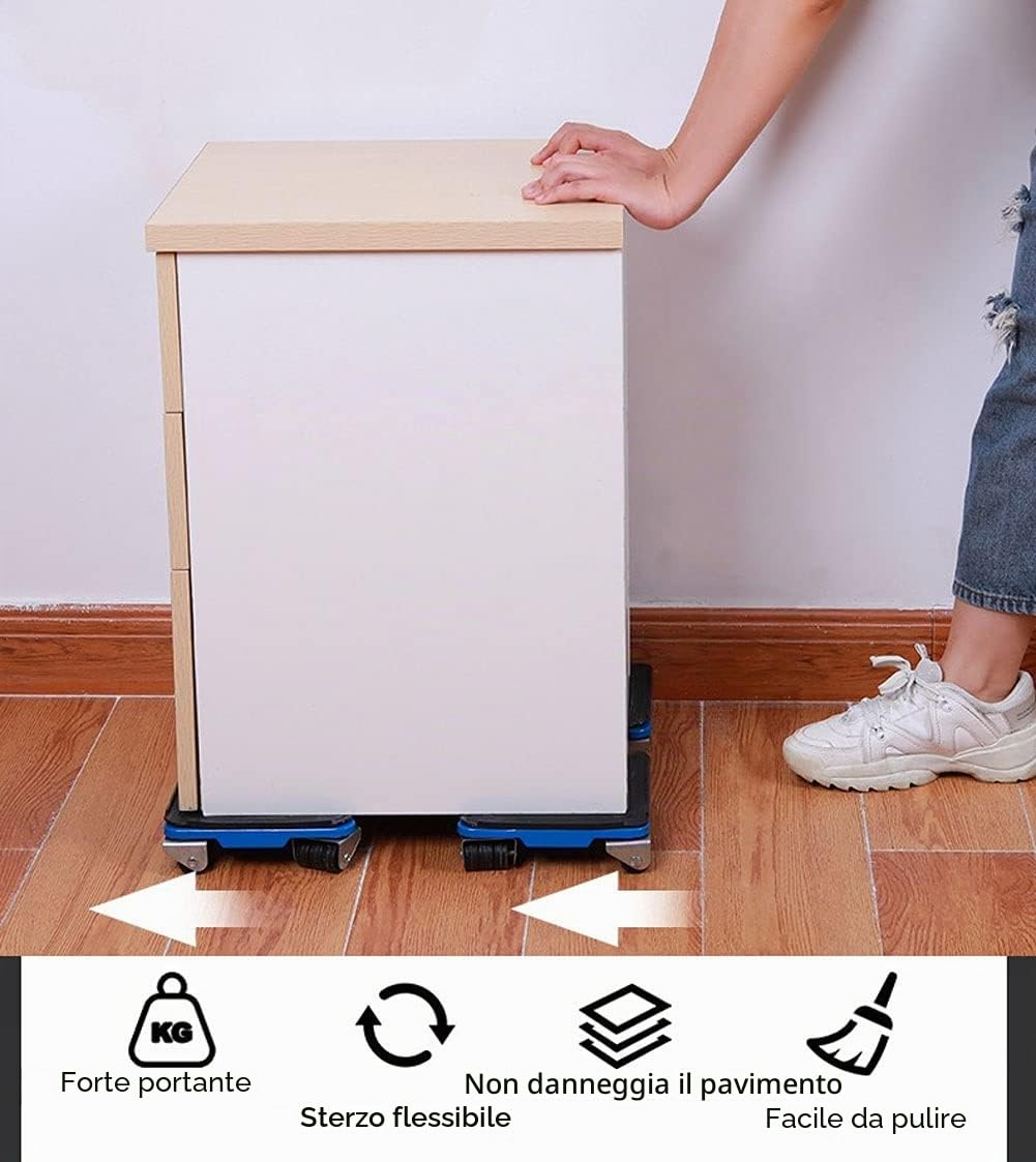 Set Sposta Mobili Pesanti, Ruote per Spostare Mobili Pesanti, Sollevatore e Rulli per Il Trasporto di Mobili Pesanti, Max Fino a 500 kg, Rotazione a 360°