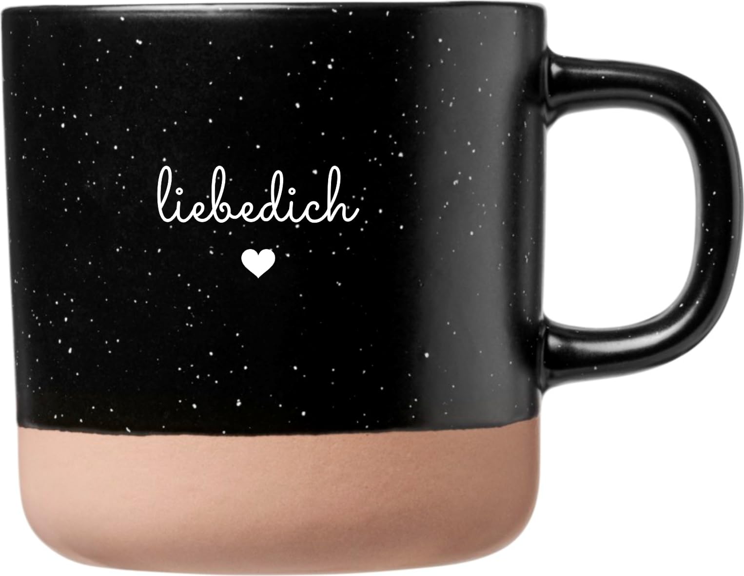 Laser Tattoo Liebedich Keramik Kaffeetasse mit Lasergravur, 360ml, Sprenkel-Optik, Wiederverwendbar, Modern, Geschenk für Muttertag, Valentinstag, Geburtstag (Schwarz)