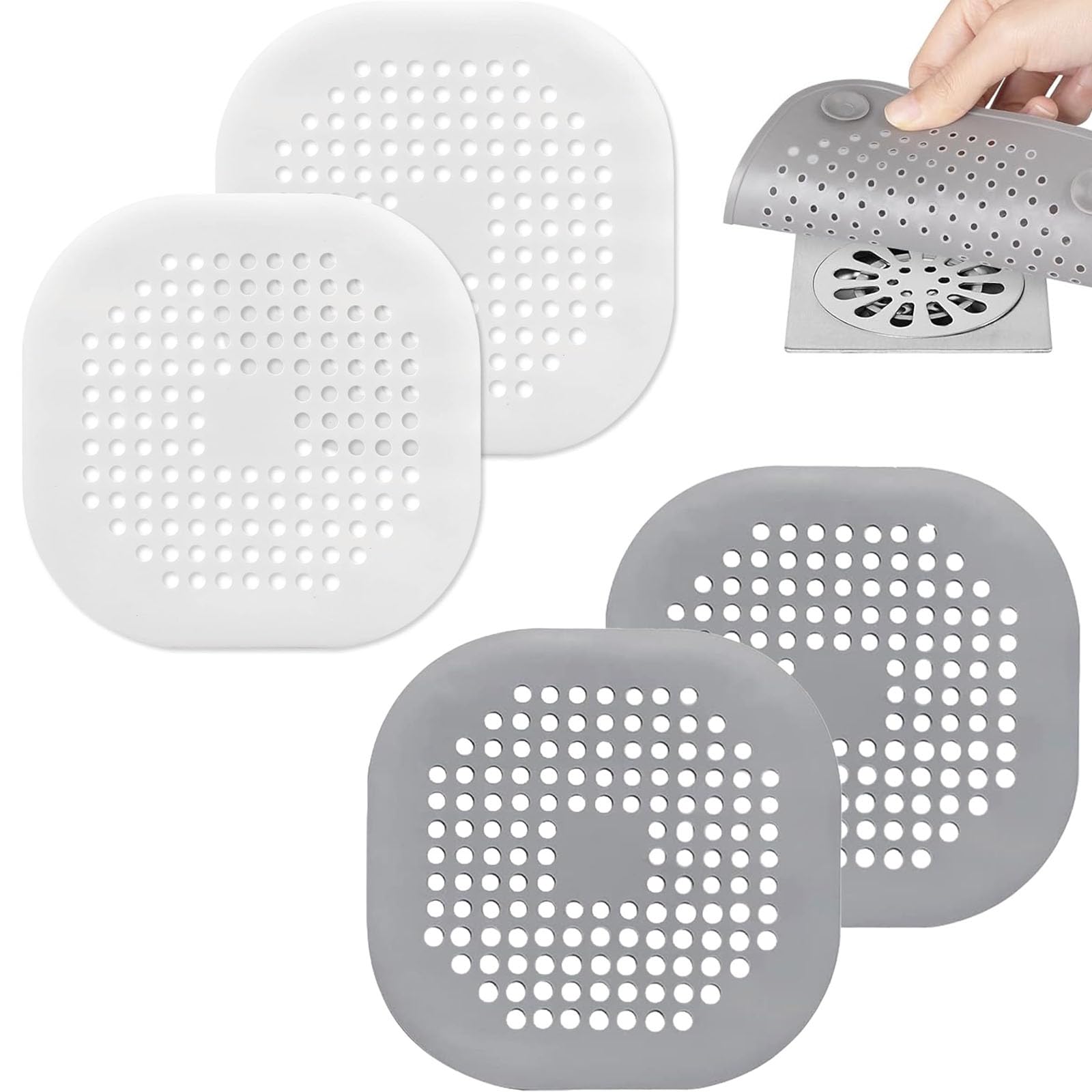 4 Pcs Silicone Drain Protector with Suction Cup, Drain Protectors with Sucker, Silicone Shower Drain Hair Catcher with Sucker, Sink Strainer Protector, Hair Catcher for Bathroom, Bathtub, Kitchen