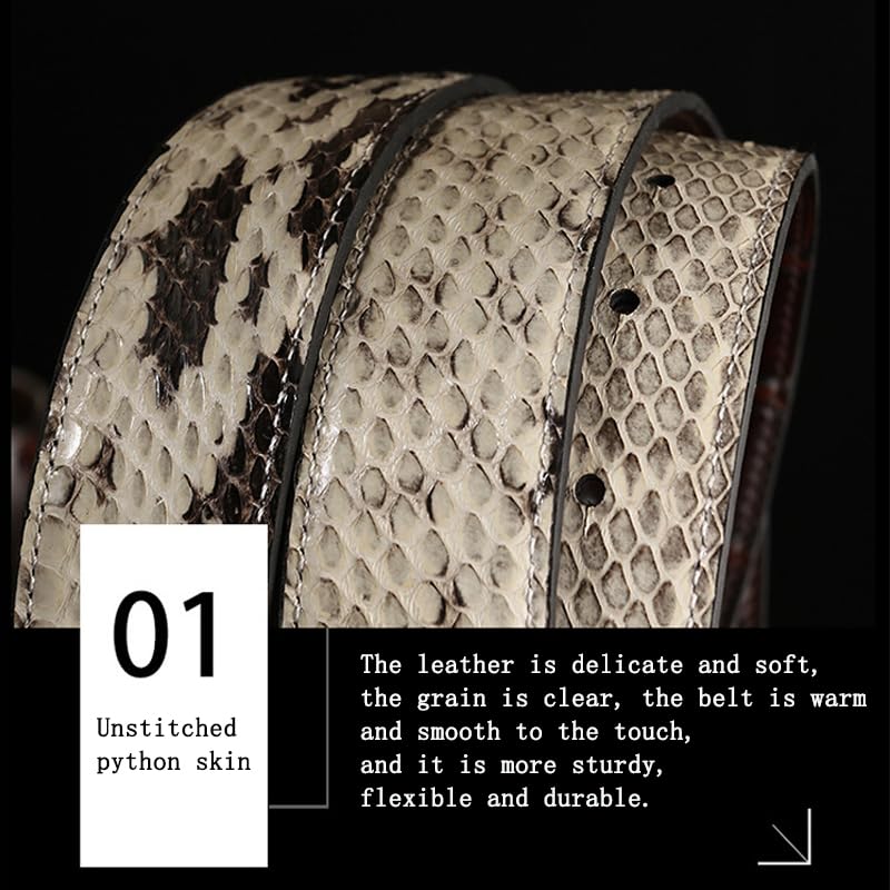 SFBBCLOZ Men's Belt Handmade Reversible Python Skin Head Cowhide Leather Belt Alloy Buckle Luxury Fashion Casual Belt (36