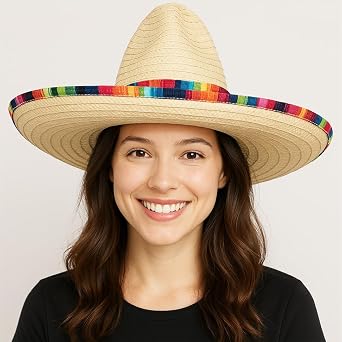 GiftExpress Mexican Sombrero Hat Adults with Serape Trim, Straw Sombrero for Cinco de Mayo, Mexican Party and Fiesta