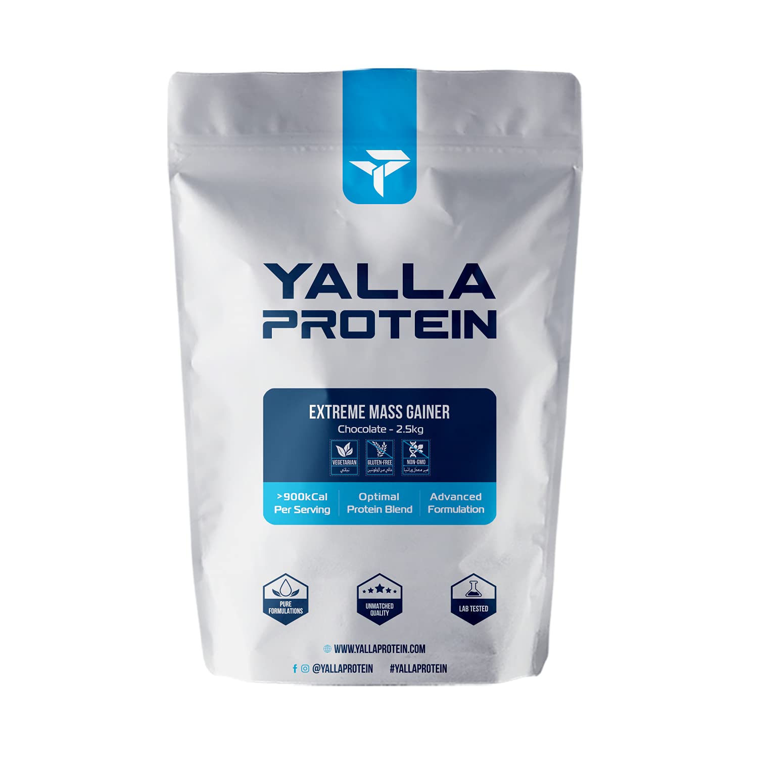 Yalla Protein Extreme Mass Gainer - High in Carbs, Protein and Healthy Fats, 76g of Protein per Serve, Full Spectrum of Vitamins and Minerals - 2.5kg (5.5lbs) (Chocolate)