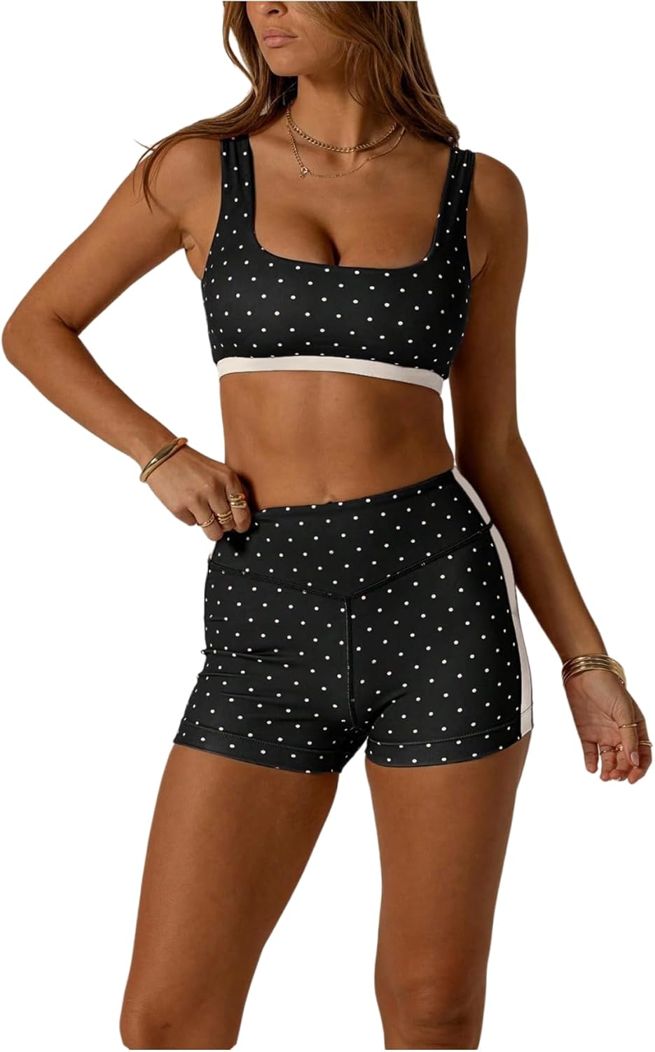 SOLY HUX Women's Tracksuit 2 Piece Outfits Polka Dots Crop Tank Tops and High Waisted Biker Shorts Workout Sets